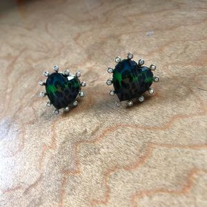 Betsey Johnson Leopard Print Heart Earrings